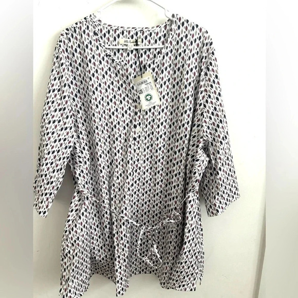 Plus Size Boho Blouse Top 3/4 Sleeve Empire Waist Tunic Dot Print Flowy Mature - Picture 3 of 8